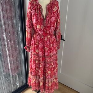 Spell / Free People Red and Pink Floral Long Sleeve Dress